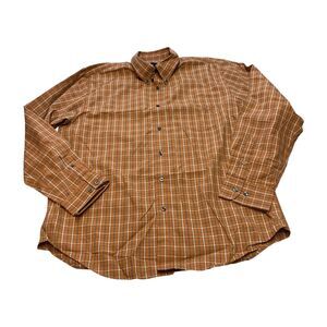 Dockers Dress Shirt Mens Large 16/16.5 Brown Plaid Cotton Pleated Classic Formal